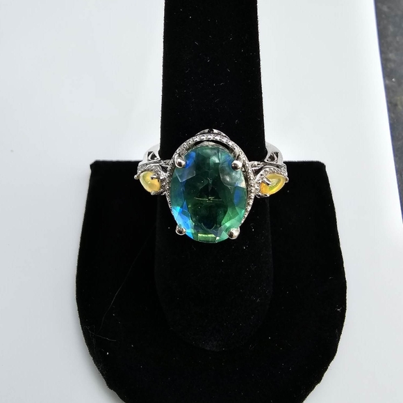 Genuine Exotic Peacock Quartz & Opal Ring in Sterling Silver Size 8 - Picture 8 of 17